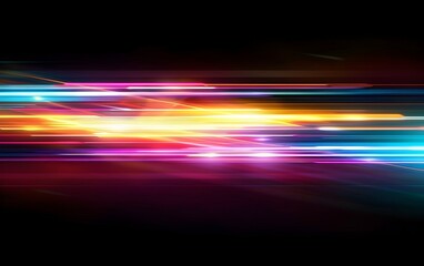 Abstract background with colorful light lines and speed effect on black backdrop Digital art design for banner, poster or cover in the style of cyberpunk Vector illustration 8k, real natural colors, b