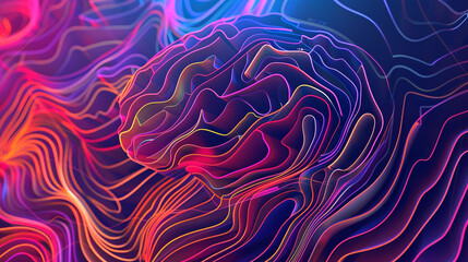Depict the potential of brain-computer interfaces with vibrant gradient lines