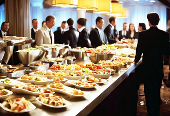 'appetizers buffet take people Business lunch banquet break catering celebration dinning food epicure party eatery snack caucasian indoor adult arrangement assortment businessman businessperson'
