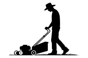 Man using Lawn mower silhouette. vector illustration