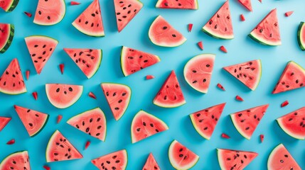 Top view of watermelon pattern texture blue background