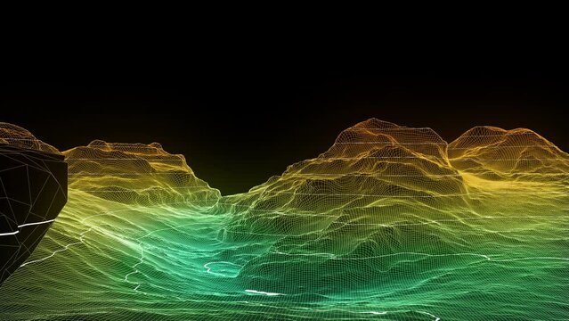 GIS wireframe flyover of a surveyed digital terrain