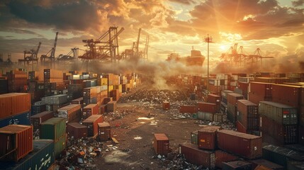 Breakdown of global trade leads to economic collapse and catastrophic phenomena - obrazy, fototapety, plakaty