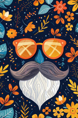 Artistic depiction of spectacles and beard with whimsical florals for Grandfather's Day.