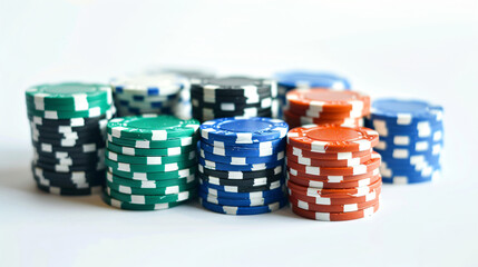 Poker chips on white background