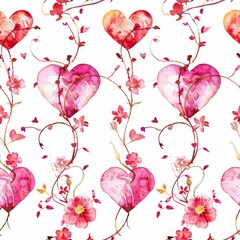 Watercolor Floral Hearts Seamless Pattern for Romantic Design