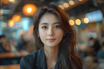 Fototapeta premium Beautiful Asian Woman in a Restaurant