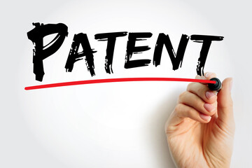 Patent is an exclusive right granted for an invention, text concept background