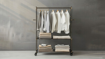Rack with clean shirts on grey background