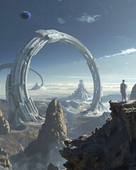 Fototapeta premium Magical creatures build gateway civilizations, using their powers to explore the vastness of the multiverse