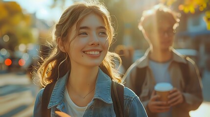 Fototapeta premium Casual Urban Style: Candid Moment of Joy and Warmth