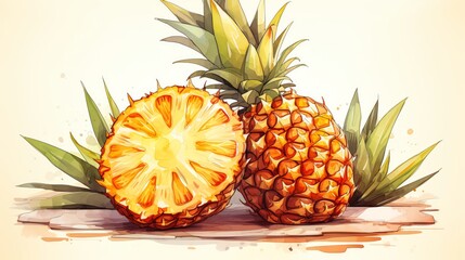 A watercolor painting of a pineapple.