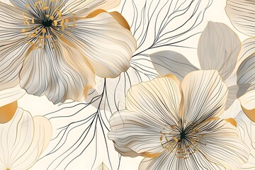 Elegant Floral Art with Delicate Petals Soft Color Palette and Intricate Line Work for Beautiful
