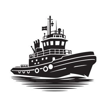 black tugboat sailing on water clip art preview