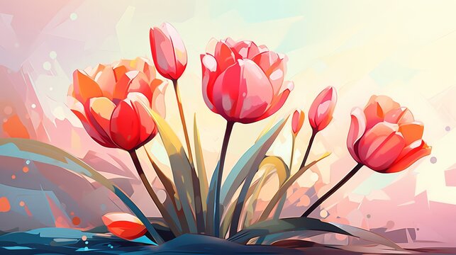 /imagine: prompt: watercolor painting of red tulips in a field