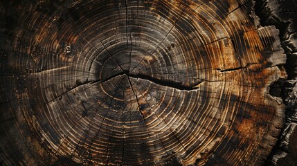End Grain: Close-Up of Warm Dark Brown Tones and Organic Textures of Wooden Tree Cut Surface.