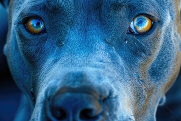Blue Pit Bull Terrier Puppy in Mug Shot Style. Purebred Carnivore Pet Biting Bull Terrier - obrazy, fototapety, plakaty