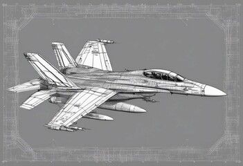 'wire 3d sketch hornet frame f aeroplane wireframe fighter plane military blueprint design plan solid jet futuristic vignetting airforce technology abstract stealth weapon transportation speed armed'
