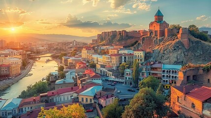 Naklejka premium Tbilisi Old Town Charm Skyline