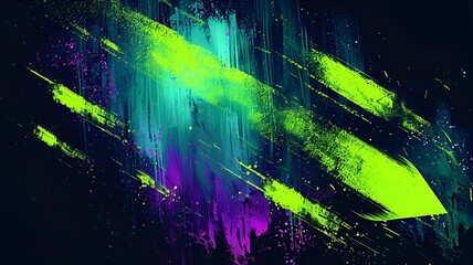Digital neon brightly colored abstract painting of arrows on a dark graffiti background
