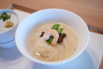 Japanese Food, Somen or Nyumen Noodle Soup - 日本料理 そうめん 温麺