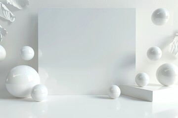 Minimalist White 3D Display with Spherical Elements
