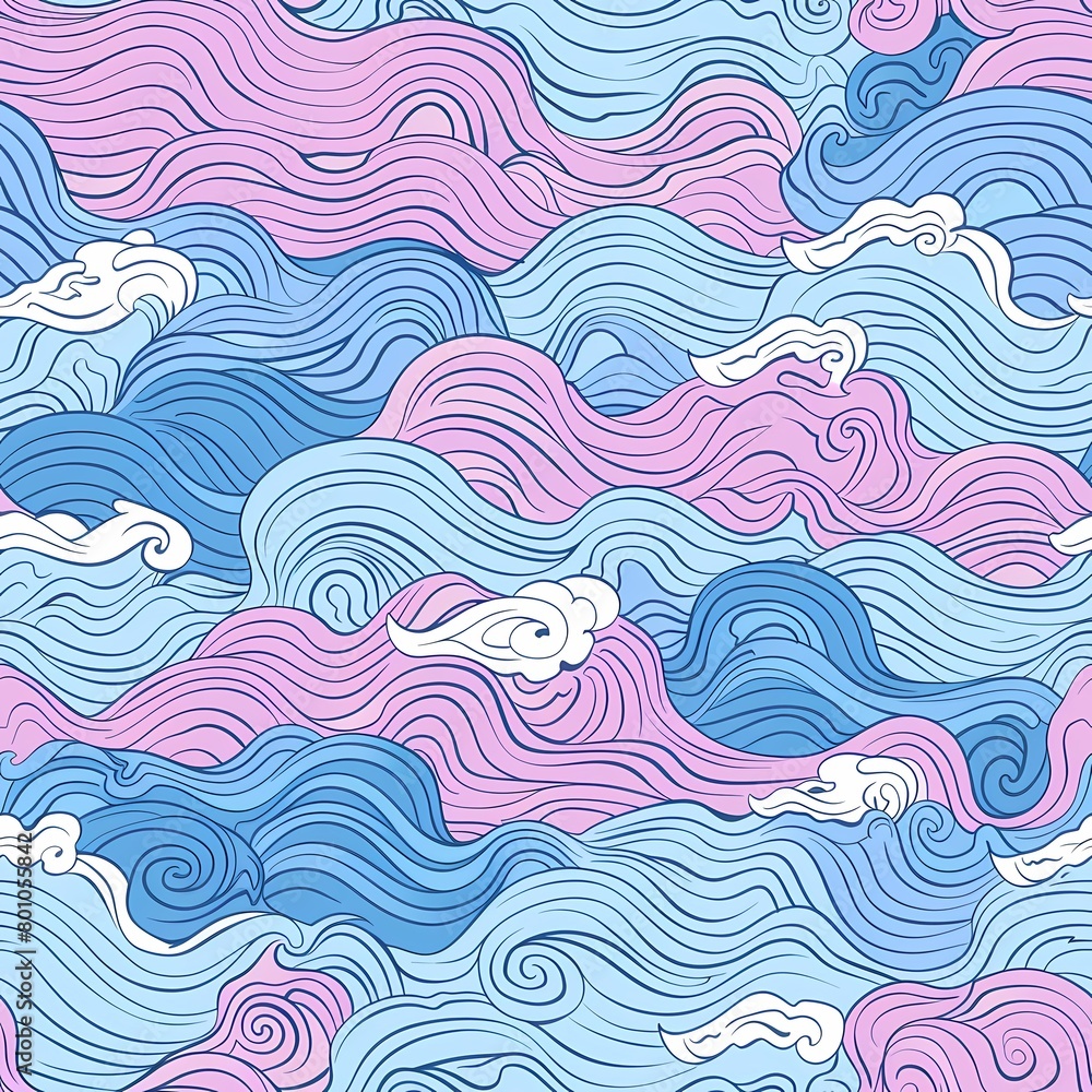 Sticker Beautiful wavy pattern in pink, blue, and purple hues, AI-generated.