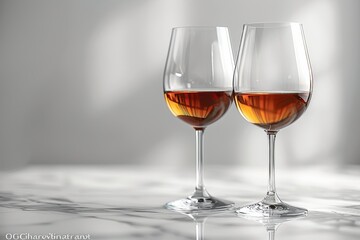 a wine in wine goblet glass isolated in the center of the background with light and shadow shot in the studio.