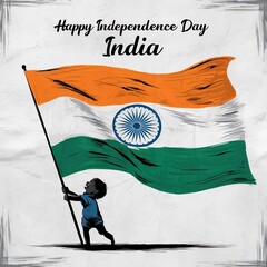 Happy Independence day 15 th august Saluting flag of India. Generative Ai.