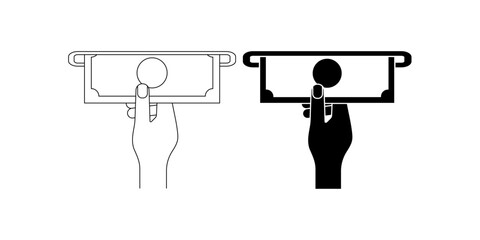hand putting stack cas money in atm icon