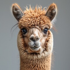 Fototapeta premium A baby camel with a fluffy mane and a big, curious look on its face