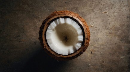 Coconut cut in half close-up