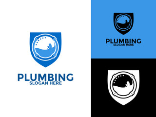 Plumbing Service Logo Vector, Water Shield Service Logo Template