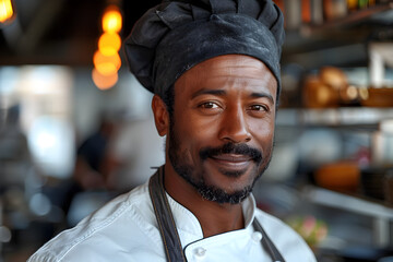 Smiling African American Chef in Restaurant
