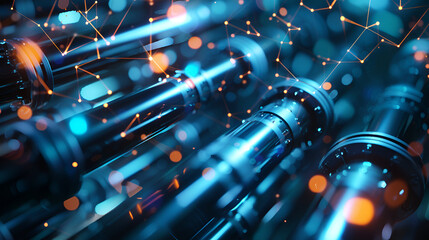 Fiber optic cable internet connection material ,Blue optical fibers showcasing a network data stream, symbolizing secure digital communication