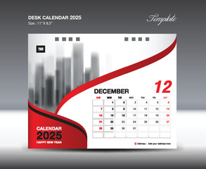 December 2025 - Calendar 2025 template vector, Desk Calendar 2025 design, Wall calendar template, planner, Poster, Design professional calendar vector, organizer, inspiration creative printing