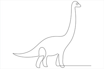 Continuous one line art drawing of dinosaur brachiosaurus outline vector illustration