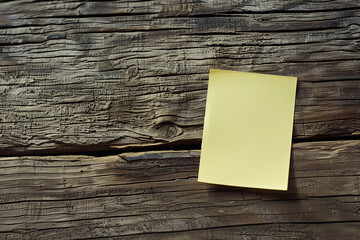 Yellow sticky note on a wooden background. Place for text.