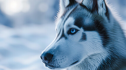 雪の中のシベリアンハスキー犬の顔のクローズアップ