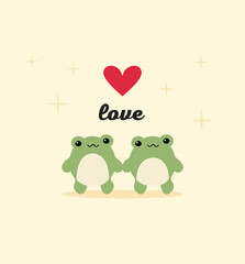 Illustration of frogs on a yellow background.