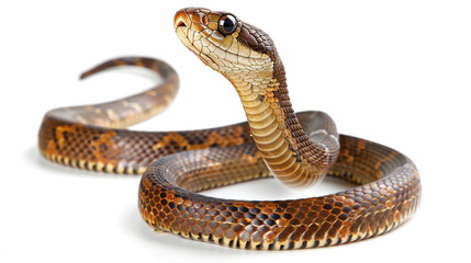A stunning king cobra, alone against a white backdrop.