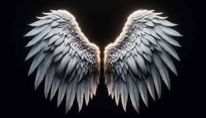 white angel  wing isolated on black background.  