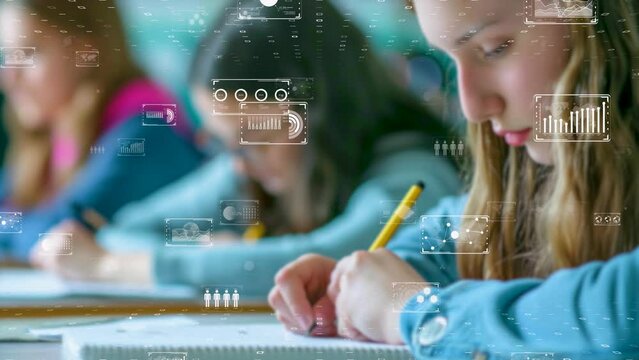 Young learners study in a digitally enhanced environment, where education meets modern technology