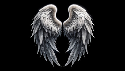 white angel  wing isolated on black background.

