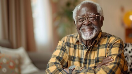 African-American senior man studio portrait, elderly black male model dressed in casual simple clothes, everyday looking, background with copy space, different people and diversity, AI generated imag