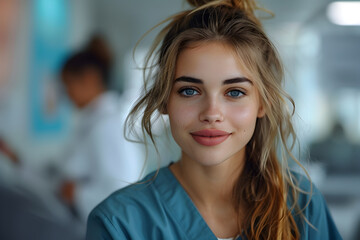 Attractive Female Nurse Smiling in Clinic
