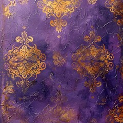A purple and gold painting with a gold and gold design