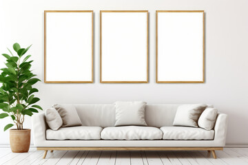 Elegant Minimalist Living Room with Armchairs and Blank Frames