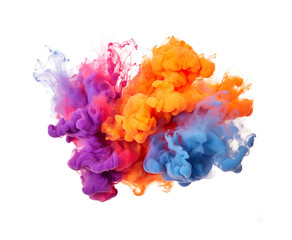 Obraz premium A vibrant burst of colored inks diffusing in water, creating an abstract cloud on a transparent background. Generative AI