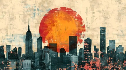 city skyline with the morning sun shining illustration poster background 